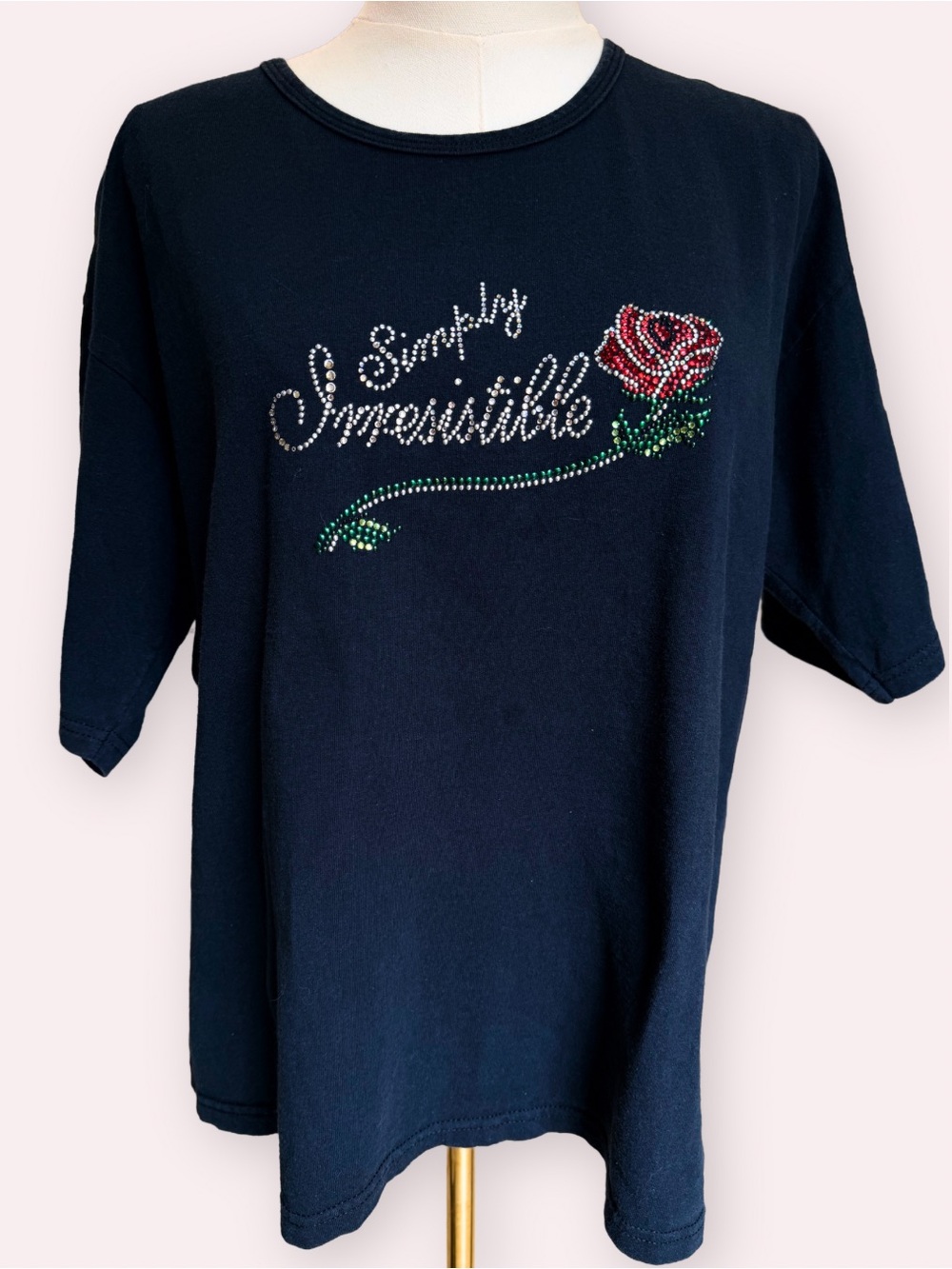 Vintage Christine Alexander Rhinestone Simply Irresistible Rose Tee XL